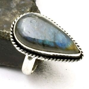 Labradorite Gemstone (10x23mm) 925 Sterling Silver Handmade Ring